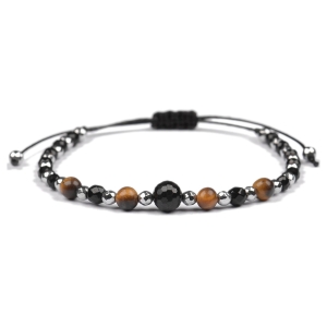 Bransoletka celebrytka czarny TURMALIN TYGRYSIE OKO HEMATYT ochrona i siła